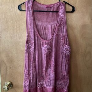 Pink beaded tank top, size unknown, but probably M-L